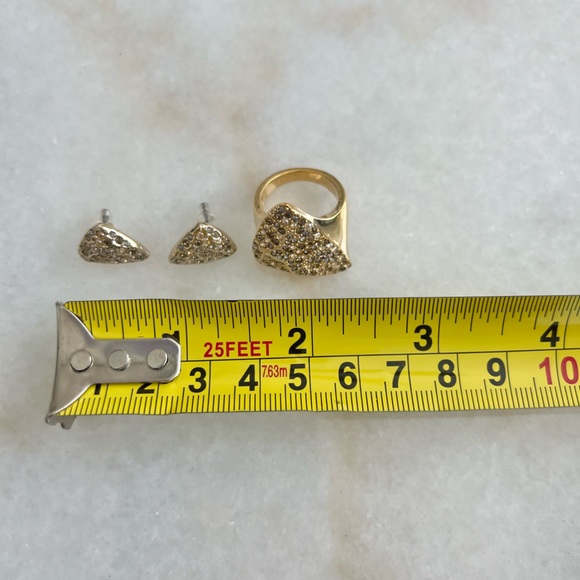 Swarovski Gold Gem Earring Ring Set Maximalism Triangular Set Bold Geometric - Picture 3 of 4